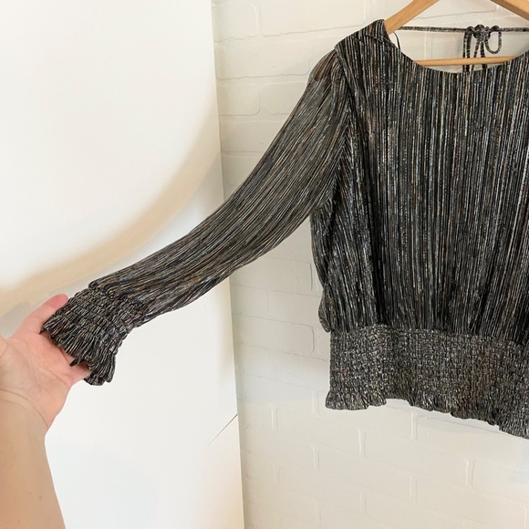 NWT Revolve x Joie Blouse Metallic Sheer Long Sleeve Smocked Open back Black XL - Picture 6 of 14